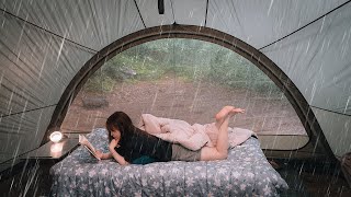 Solo camping in Heavy rain Lying in a tent all day listening to the sound of pouring rain asmr [upl. by Kragh316]