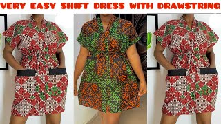 How to cut and sew a simple shift dress with drawstring waistline  Dolman sleeve shift dress [upl. by Nichola913]