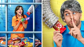 NEW 123 GO MY DAD SNEAKS CANDIES INTO JAIL  Best Food Sneaking Ideas [upl. by Ennoved]