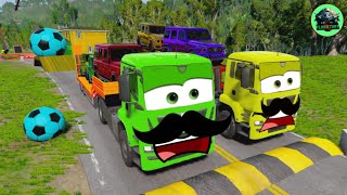 Double Flatbed Trailer Truck vs Speedbumps Train vs Cars  Tractor vs Train BeamngDrive Nm 010 [upl. by Yedrahs]