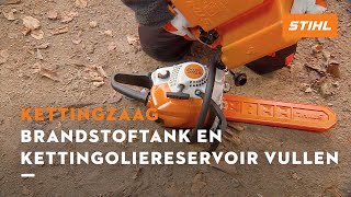 Brandstoftank en kettingoliereservoir vullen  STIHL kettingzagen [upl. by Netsyrk]