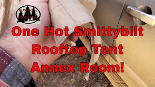 Smittybilt Overlander Rooftop Tent Annex Room Heated with the buddy heater Outdoors4adventure [upl. by Allard]