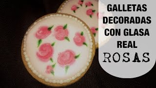 Galletas con decoración vintage de rosas en Glasa realRoses Royal icing cookies  QUEREMOS PASTEL [upl. by Bamberger]