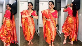 How To Wear Nauvari Saree ✨ Dhoti Style Saree Draping 🥻saree nauvarisaree tutorial dhotistyle [upl. by Uyerta]