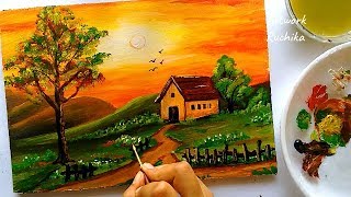 Simple Landscape Scenery Painting  Acrylic Painting Tutorial [upl. by Bjork796]