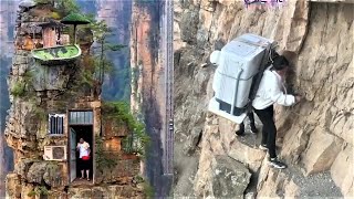 Villagers living on cliffs  Most dangerous cliff way to the village  Chinese Cliff Village [upl. by Enrica199]