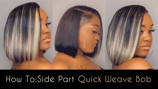 HOW TO SIDE PART QUICK WEAVE BOB HIGHLY REQUESTED  STEP BY STEP HAIR TUTORIAL [upl. by Sami580]