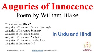 Auguries of Innocence by William Blake In urdu and Hindi Auguries of Innocence Summary and Analysis [upl. by Mable848]