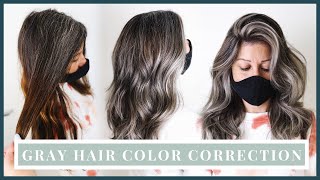 Gray Hair Color Correction  How to blend natural gray roots into silver hair including formulas [upl. by Iahcedrom]