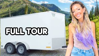 WOMAN converts BASIC CARGO TRAILER into a BEAUTIFUL CAMPER Cargo Trailer Camper Conversion Tour [upl. by Amabel]