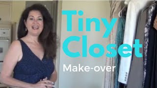 Tiny Closet Makeover  How to Organize a Small Closet without Doors and Make it Pretty [upl. by Sesiom784]