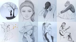 8 easy girl drawing ideas  part 1   Pencil sketch Tutorials  Art Videos [upl. by Olrac]