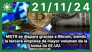 MSTR se dispara gracias a Bitcoin siendo la tercera empresa de mayor volumen de la bolsa de EEUU [upl. by Combs]