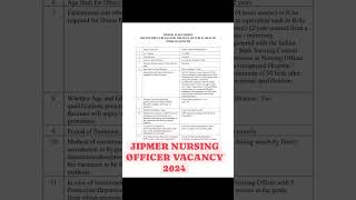 JIPMER NURSING OFFICER VACANCY 2024 [upl. by Hartill]