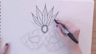 EASY How To Draw A Mardi Gras Mask Part 1  iCanHazDraw [upl. by Arehc]