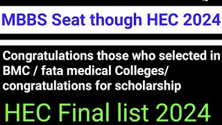 HEC Final List for selection MBBS [upl. by Andryc]