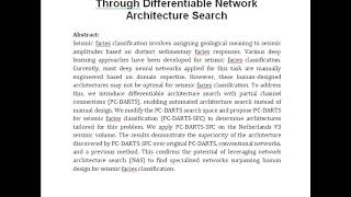 Optimizing Seismic Facies Classification Through Differentiable Network Architecture Search [upl. by Akirehs100]