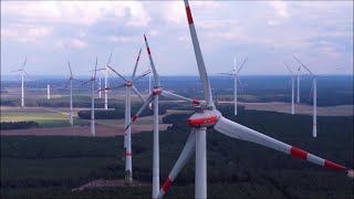 Wind farm Niederwerbig from the air 8 x Enercon E101 [upl. by Ebner341]