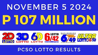 Lotto Result Today 9pm November 5 2024 PCSO [upl. by Aiclef842]