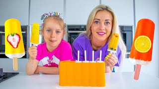 Gaby and Mom making Fruit Popsicles STICK ICE CREAM  Healthy Homemade Ice Cream [upl. by Llesig611]