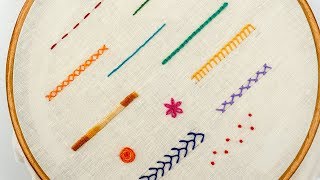 TOP 12 STITCHES IN HAND EMBROIDERY  Tutorial for Beginners [upl. by Ahselyt]