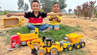 Kids unboxes JCB backhoe loader And Kids plays with JCB amp Truck toys  CN Toys [upl. by Humfried]