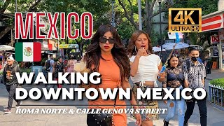 🇲🇽 Mexico City Walking Tour  Roma Norte  Calle Genova Street 4K HDR  60fps [upl. by Otrebliw]