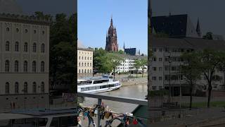 Crossing River Main on Iron Footbridge in Frankfurt [upl. by Eelyek]