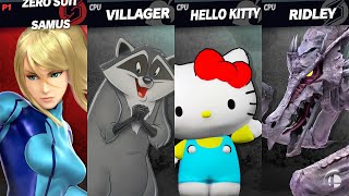 SSBU Mods  Zero Suit Samus vs Meeko vs Hello Kitty vs Ridley [upl. by Lu552]