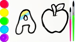 How to draw Alphabet A and an apple  drawing and colouring for kids kids Wonderland [upl. by Tranquada]