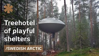 Treehotel mirrorcube nest UFO treehouses in Arctic forest [upl. by Seely867]