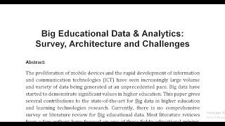 Big Educational Data amp Analytics Survey Architecture and Challenges [upl. by Akiraa789]