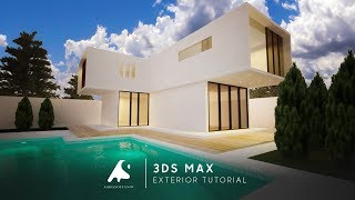 3D Max Modern Exterior Light Modeling Tutorial Vray Render Real Water  Photoshop [upl. by Eiramaneet]