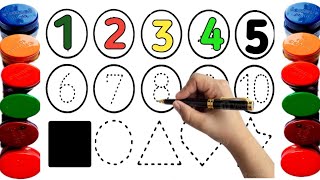 Easy draw and paint numbers 123 and shapes 123 numbers 2d shapes Educational video for kids [upl. by Zippel]