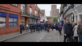 BAGPIPERS IPSWICH FANS MILITARY VETRENS WALKING TO PORTMAN ROAD IPSWICH [upl. by Leen]