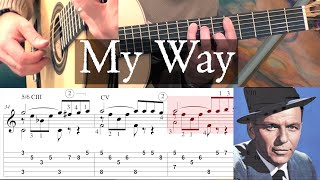 MY WAY  Frank Sinatra  Full Tutorial with TAB  Fingerstyle Guitar [upl. by Barber]