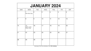 Free Printable January 2024 Calendar Templates With Holidays  Wiki Calendar [upl. by Notlem676]