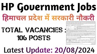 HP Government Jobs 2024  Total Vacancies 106 Posts  latest Updates 20082024 [upl. by Hendren]