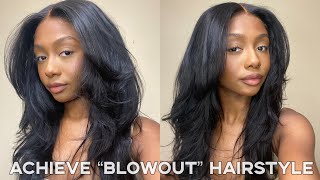 ACHIEVE THE “BLOWOUT LOOK” ON A WIG  Beginner Friendly 5x5 Closure Wig Install  Ft Asteria Hair [upl. by Norvell666]