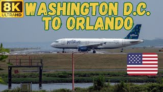 【8K】JetBlue Airbus A320  From Washington DC DCA to Orlando MCO  Economy Class [upl. by Acsirp]