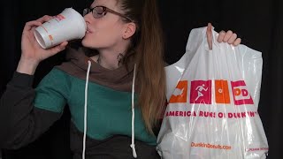 ASMR BINAURAL MUKBANG  Dunkin Donuts Breakfast Spread ☕️ 🍩 [upl. by Christean770]