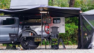 Best Truck Camping In The Morning Rain Ford Ranger Overland Camper [upl. by Reg]