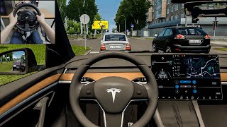 City Car Driving  Tesla Model Y Steering wheel gameplay [upl. by Alemahs600]