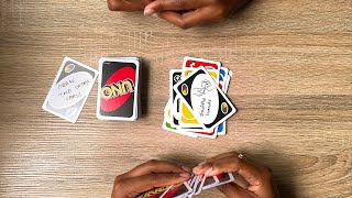 Playing with NEW Customised UNO Cards 📝 Shuffle Hands Card In Action [upl. by Elbon]