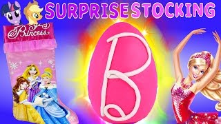 SURPRISE Toy Stocking Disney Princess Giant Barbie Play Doh Egg Frozen MLP Christmas [upl. by Aslin]