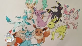 How to draw Pokemon No 133 Eevee and all its evolutions REMAKE [upl. by Kessel]