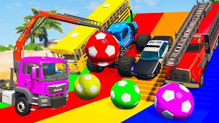 4 COLOR MONSTER TRUCKS PENALTY KICKS vs Thomas Train with Portal Trap amp Stairs Colors  BeamNG Drive [upl. by Oravla]