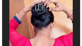 Daily Cute Low Bun Juda HairstyleSimple Juda Hairstyl girl long medium hairCute LowBun juda home [upl. by Yc]