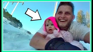 BABY snow sledding down HUGE HILL [upl. by Arty670]