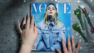 ASMR Vogue Magazine Flipping Tapping Face Tracing amp Brushing [upl. by Enihpets]